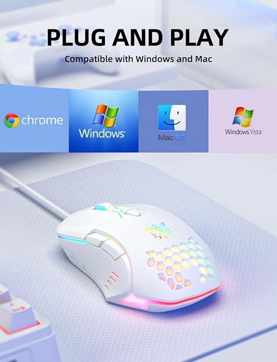 Wired PC Gaming Mouse: High Precision Sensor,RGB Backlit, Adjustable DPI, 7 Buttons Programmable,Ergonomic mice for Office & Gaming on Windows/Mac/Linux/Chrome