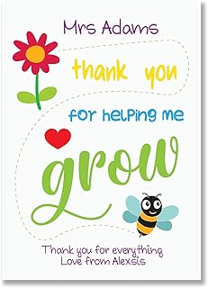 A gorgeous Personalised Thank you for helping me grow Bee word print to say thank you to a Teacher or School, Present Gift Thank Leaving Quote Print