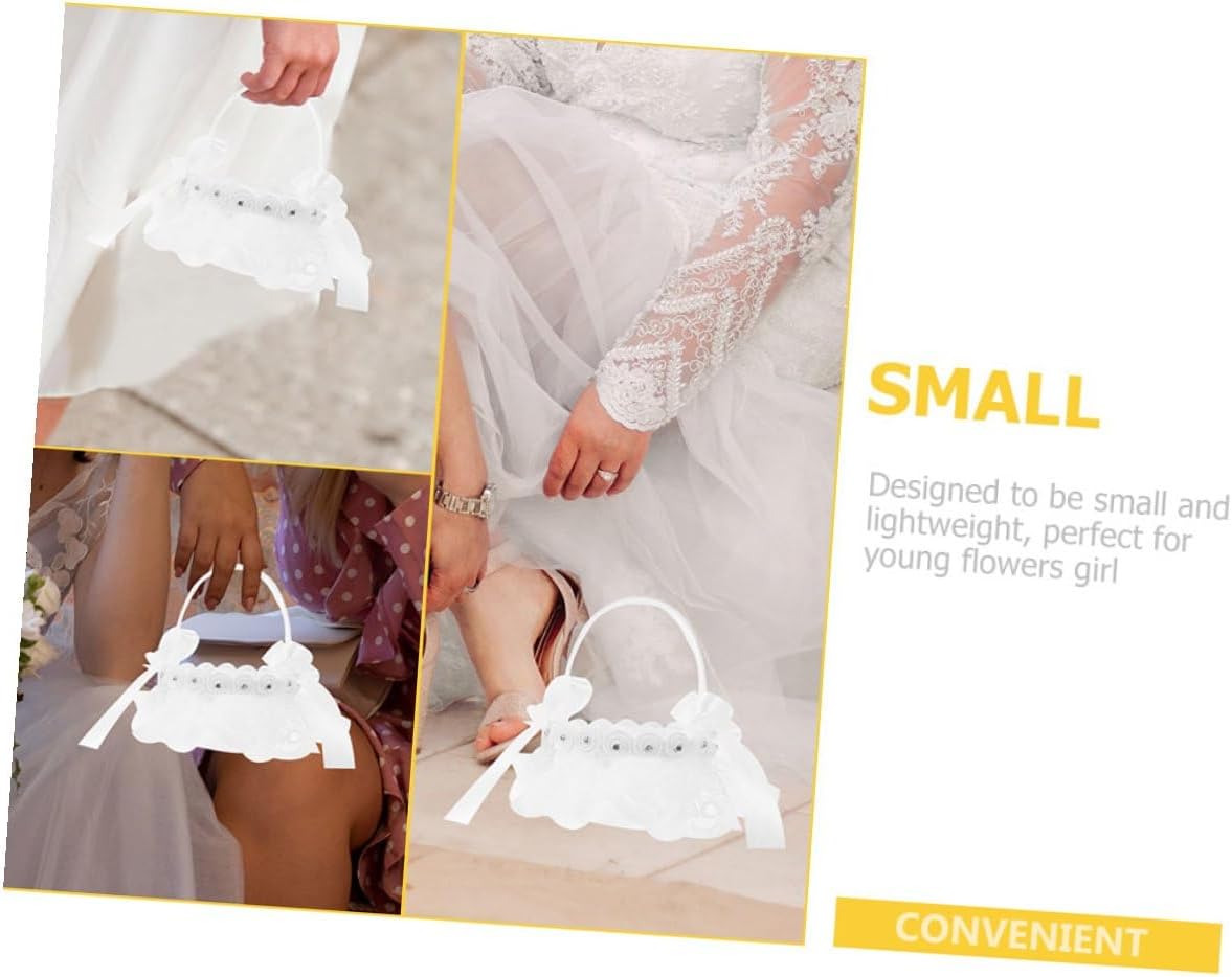 FUOYLOO Small Flower Girl Basket for Wedding Handheld Lace Flower Basket with Handle for Ceremony and Party Decoration