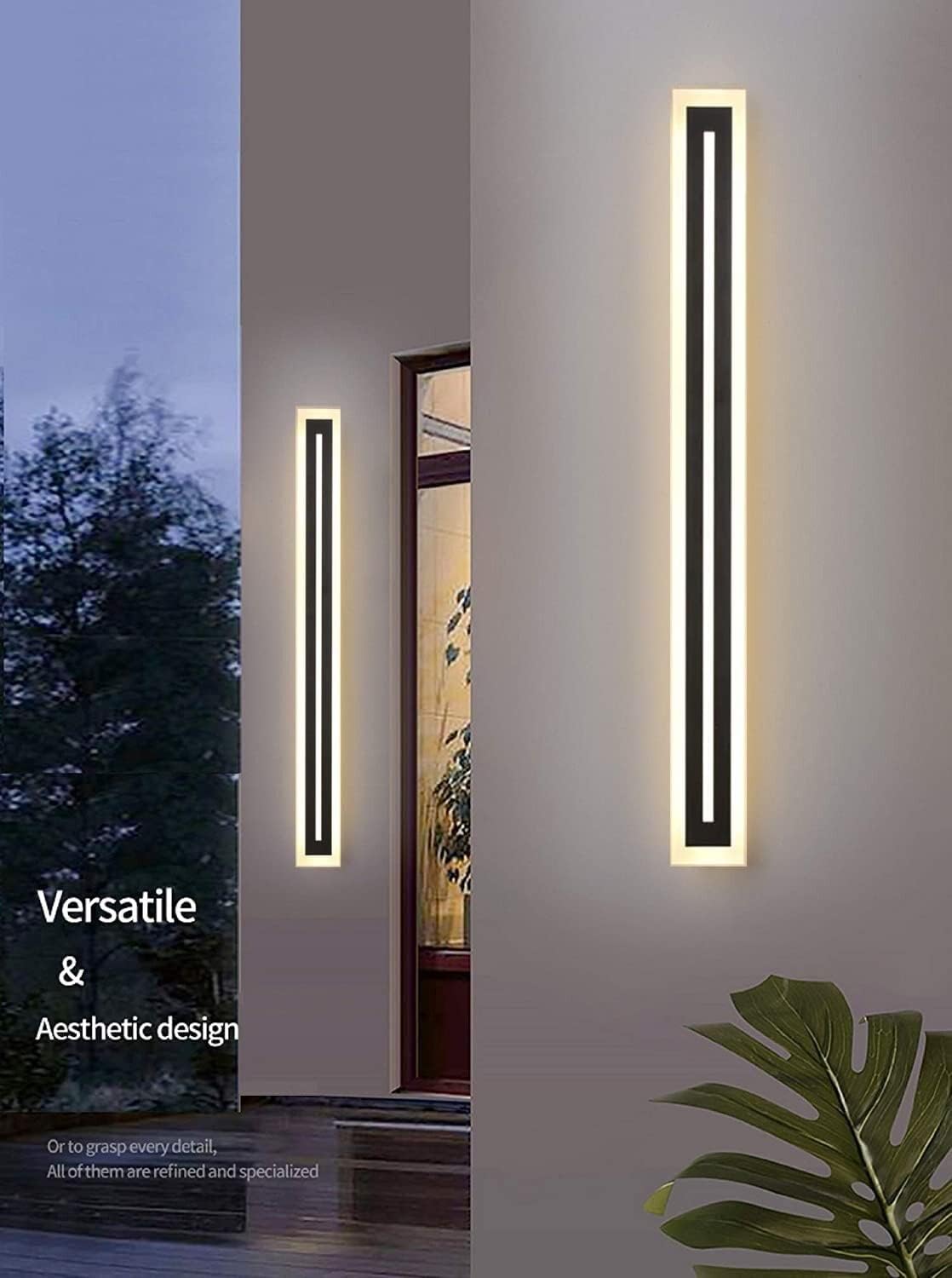LS-PRO (24 inch/16w Outdoor Long Strip Modern LED Wall Lighting Fixture Lamps, Elegant Frosted White Acrylic, Black Aluminum Body IP65 Waterproof Anti Rust. (Warm White 3000K). 1 Year Warranty