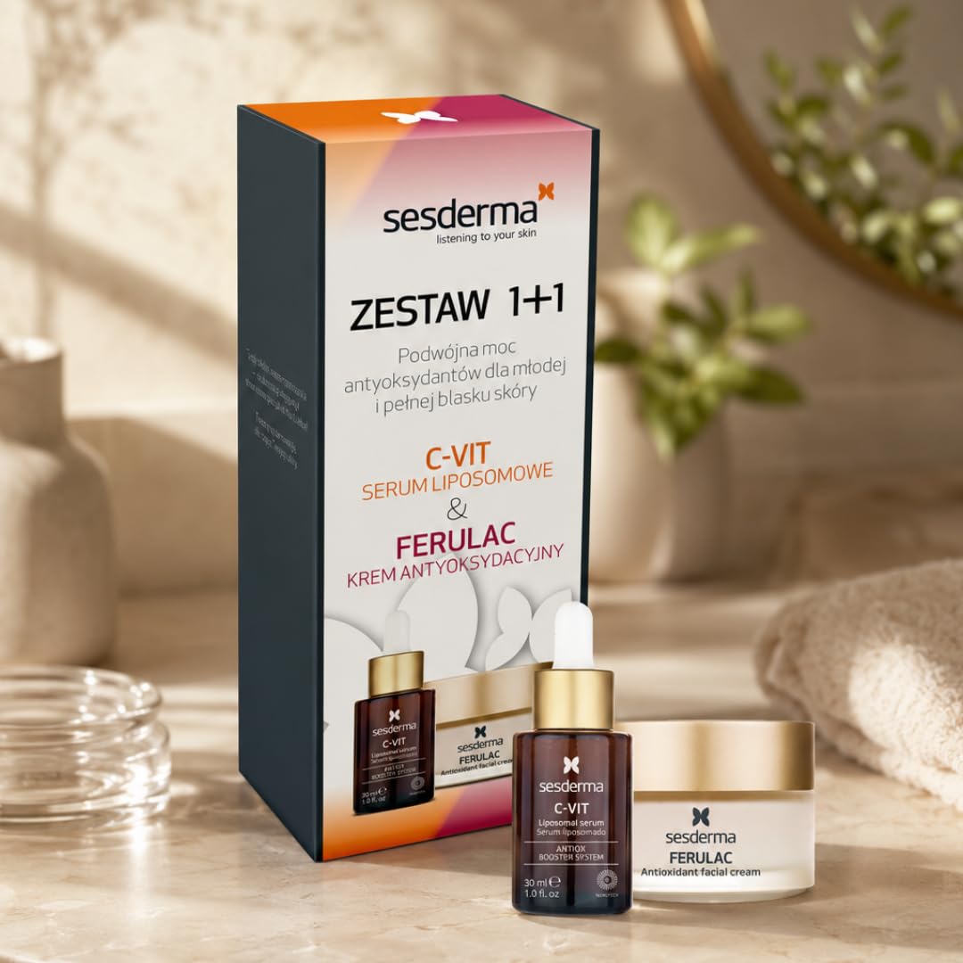 Sesderma FERULAC + C-VIT Set – Antioxidative Gesichtspflege mit Ferulasäure & Vitamin C, Anti-Aging Creme 50 ml + Liposomales Serum 30 ml, Schutz vor Photoaging & strahlender Teint