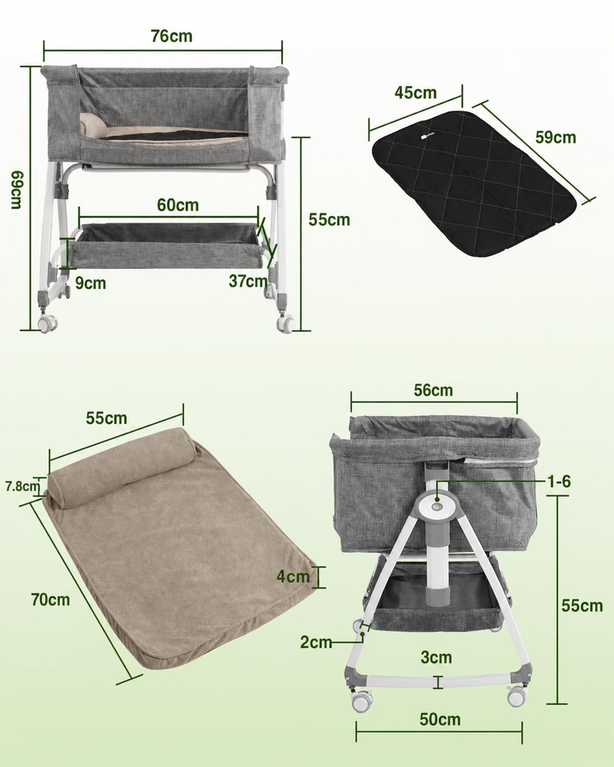 Cama para Perro Junto a la Cama Ajustable en Altura con 6 Niveles
