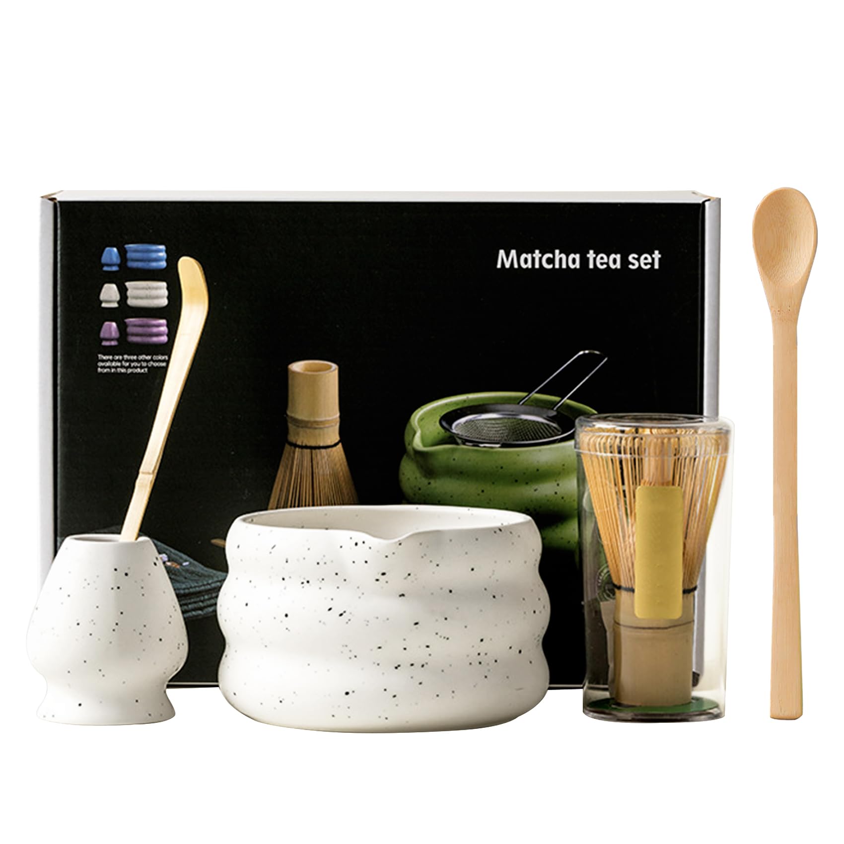 Matcha Tee Set mit Matcha Besen und Schale, Matcha Schneebesen und Keramik Matcha Besen Halter Set von 5 Matcha Kit für Zeremonie(Weiß)