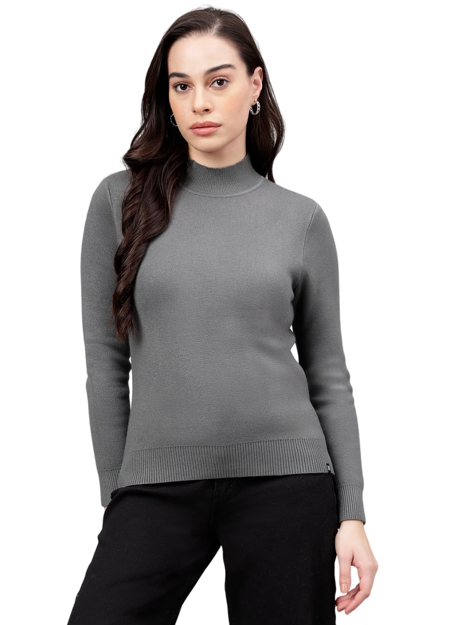 xpose Black Solid Pullover,has a Turtle Neck, Long Sleeves, Ribbed Hem-picture-7