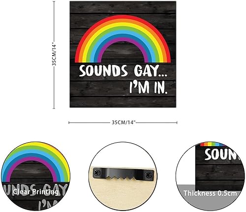 Miniatura 2 de Letrero de madera de arco iris del orgullo con sonidos retro, placa de pared LGBTQ para decoración de madera, placa colgante de pared para LGBTQ