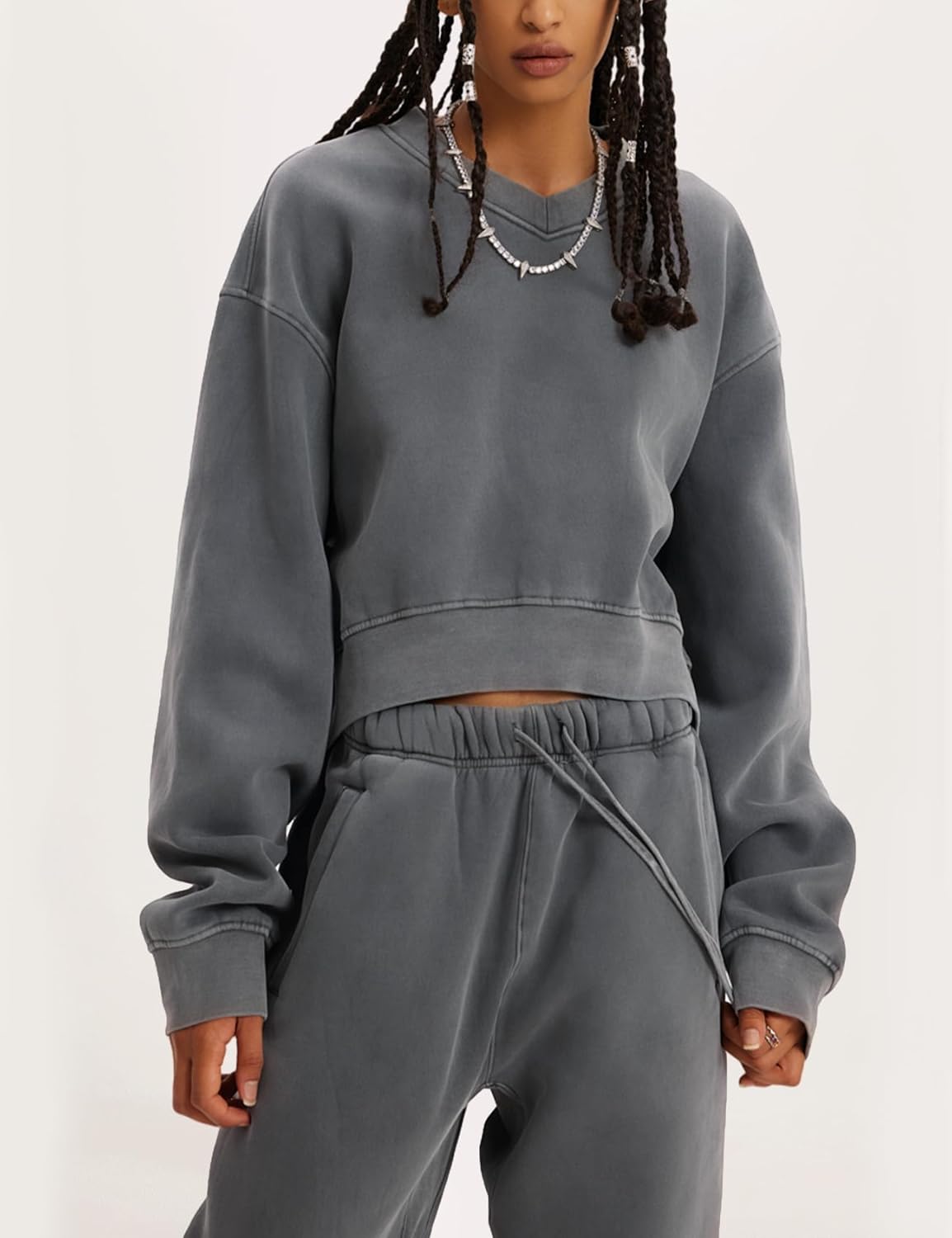 Flygo Women Sweat Set Sweatsuit Fleece 2 Piece Joggers Tracksuit Outfits Crop Sweatshirt Sweatpants Sets - Image 2