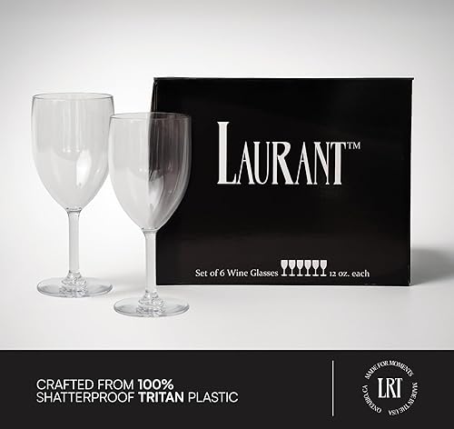 Miniatura 5 de LAURANT Copas de vino de plástico irrompible y cristalino, de plástico Tritan aptas para lavavajillas, sin BPA, perfectas para fiestas (12 onzas,