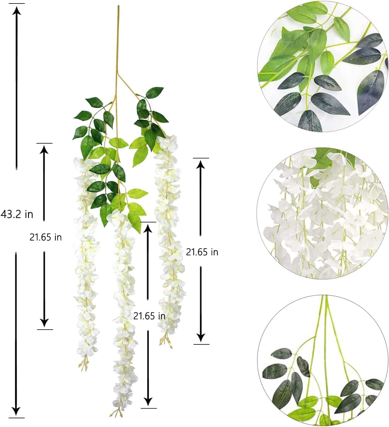 108Pcs Artificial Wisteria Flowers 3.6 Feet/Piece White Dense Artificial Fake Wisteria Vine Ratta Hanging Garland Silk Flowers String Home Party Wedding Decor(White-Dense)