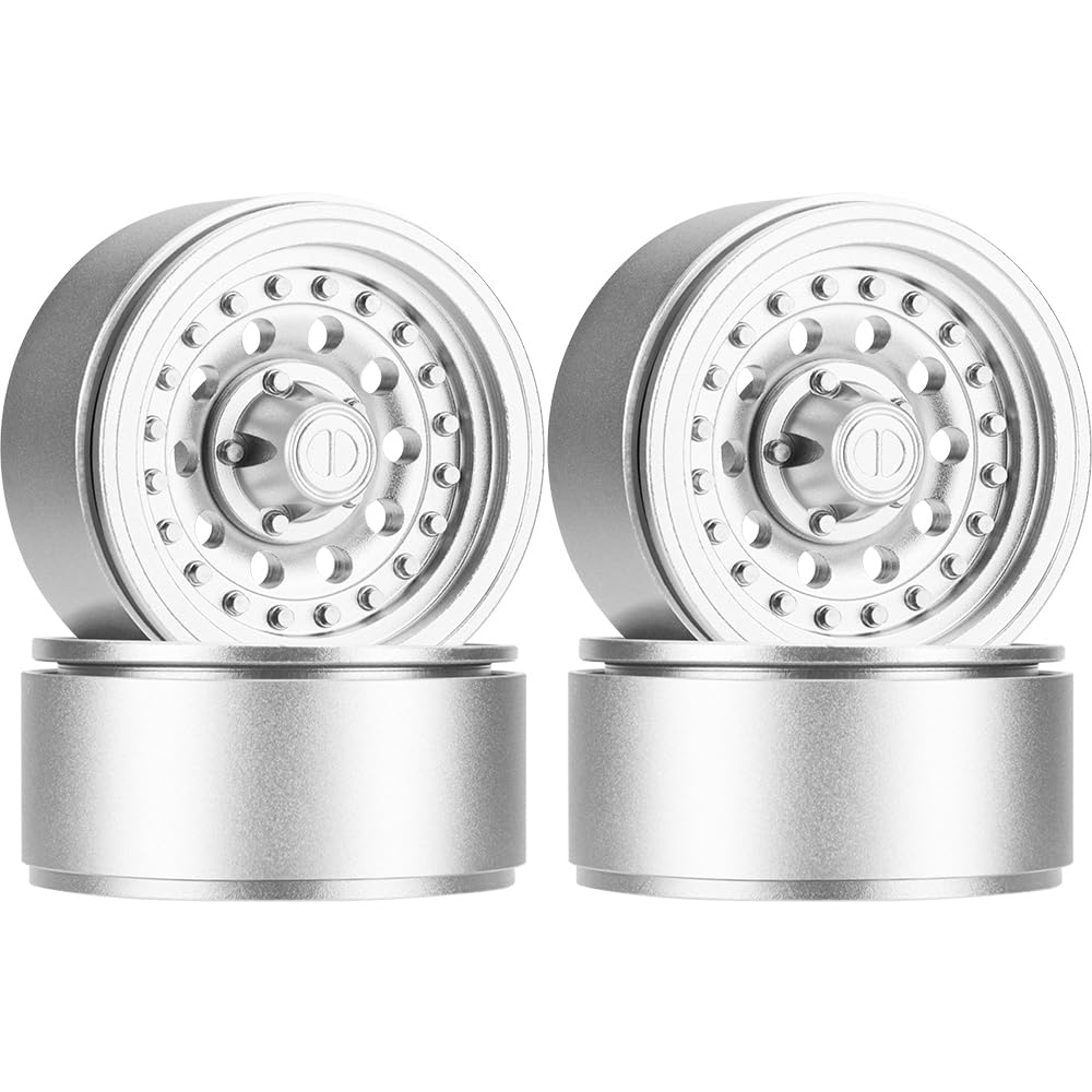GLOBACT 1.9 Beadlock Wheel RC Wheel Rim Set Wheel Hub Simulated Retro Wheels for TRX4 TRX6 Axial SCX10 I II III VS4-10 Redcat GEN7 8 1/10 RC Crawler Upgrade Accessories (Silver)