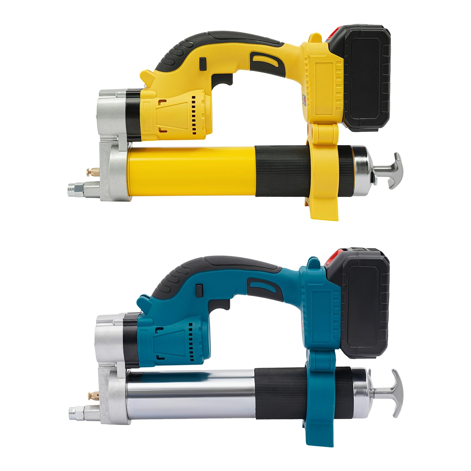 Pressa per grasso a batteria, super efficiente, con 2 batterie e caricabatterie, motore senza spazzole e lampada a LED (giallo)