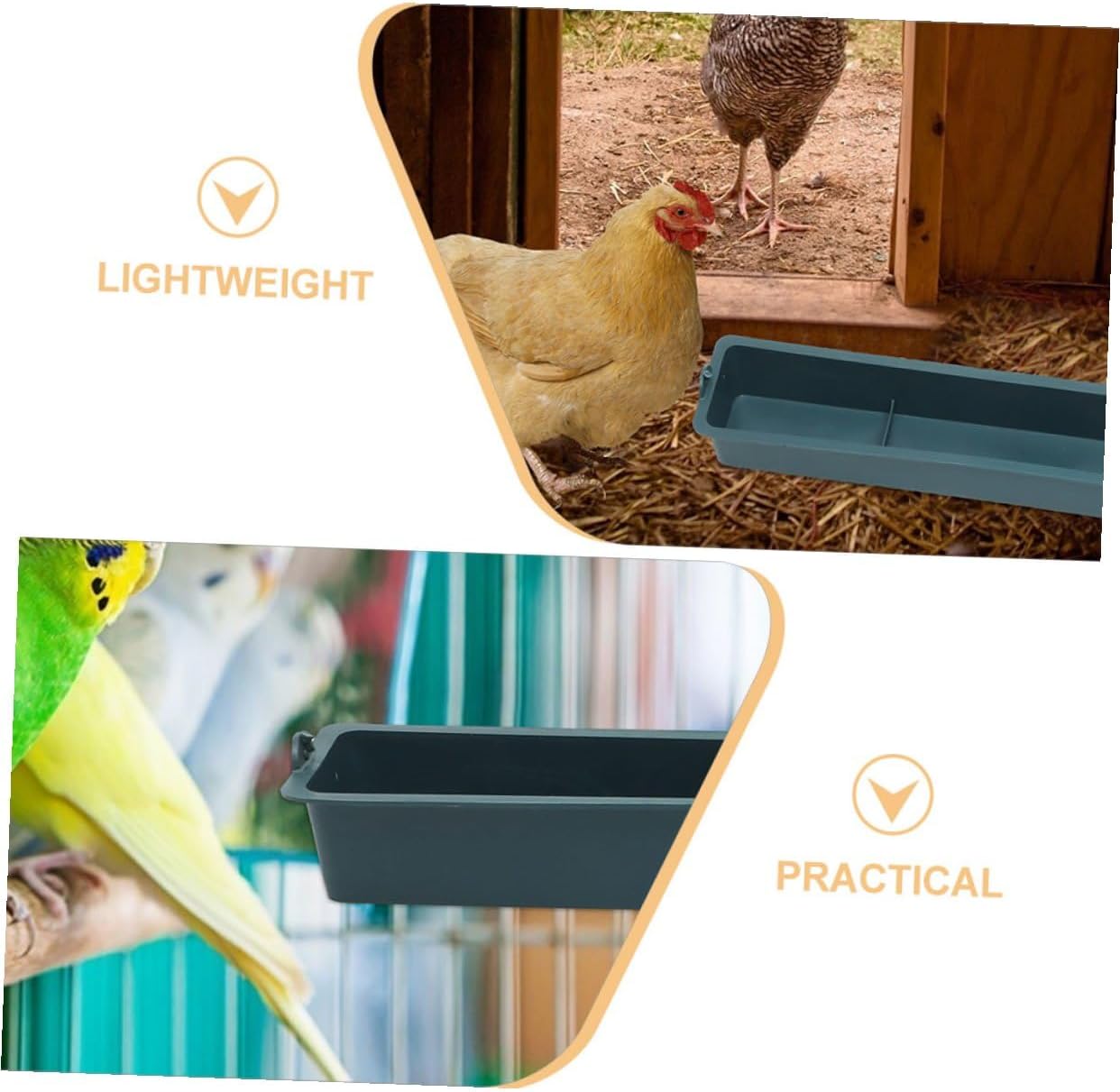 2pcs Hanging Chicken Feeder Trough with 3-Compartment Thickened Plastic Anti-Spill Food Dispenser for Poultry, Ducks, Parrots Cage Feeding Supplies