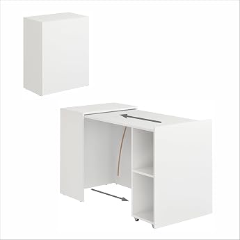 KOMTO Desk with Storage Space White - PC Table with 2 Shelves Computer Desk Office Table Folding Desk for Small Spaces Table FOLDY 128 x 60 x 75 cm