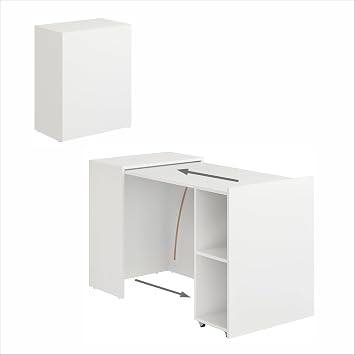 Komto Foldable Computer Desk with Storage   White Desk with Shelves for Small Spaces, Folding Study Table for Home Office | Foldy 128 x 60 x 75 cm