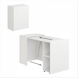 KOMTO Schreibtisch mit Stauraum Weiß – PC Tisch mit 2 Regal, Computertisch, Bürotisch, Klappschreibtisch für kleine Räume | Table FOLDY 128 x 60 x 75 cm
