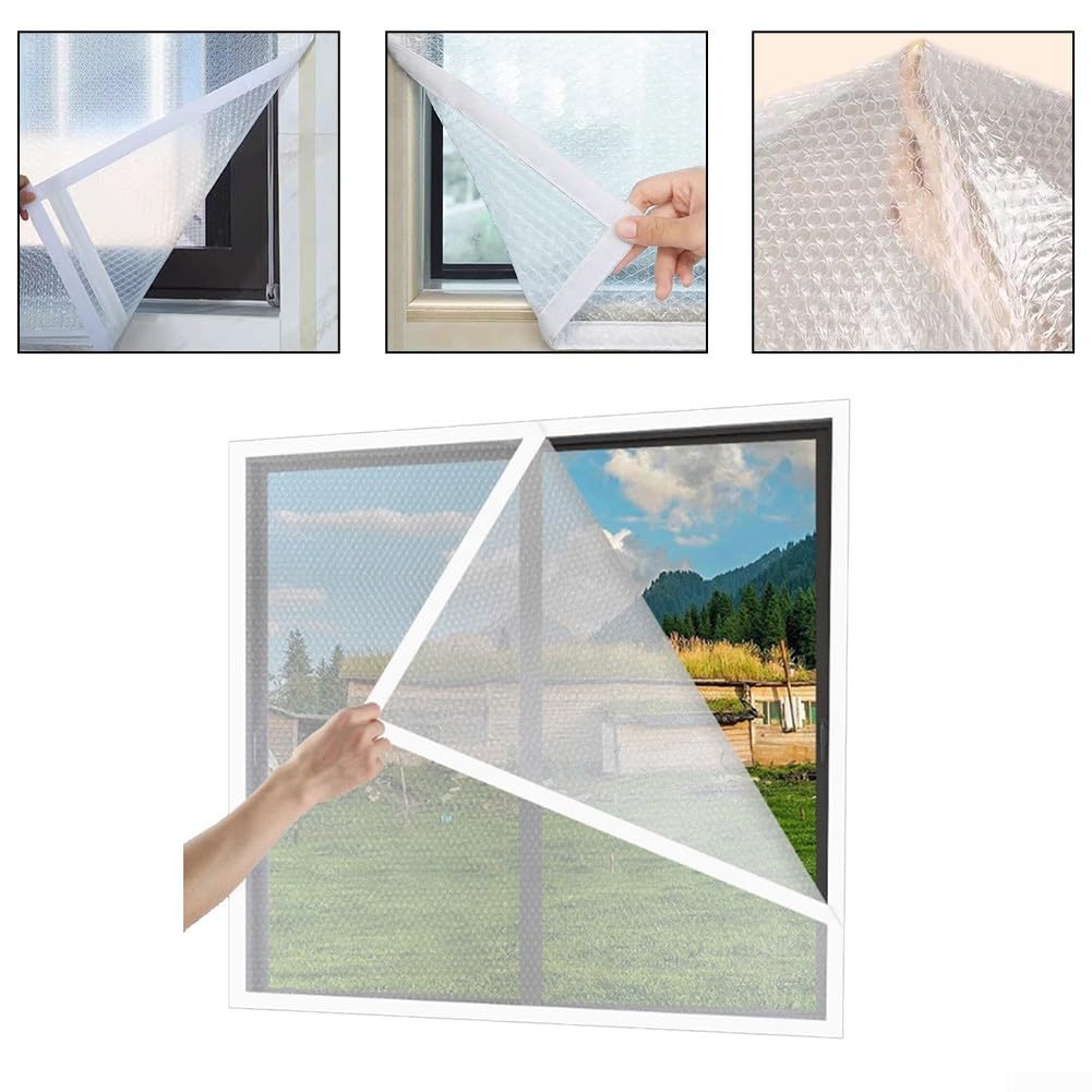 Winddichte Wärmedämmfolie, wiederverwendbar, Fensterisolierung, transparent, Winter, hält warm, hitzeblockierend, UV-Schutz, Verglasung, Isolierfolie, Fenster-Isolier-Kit (120 x 160 cm)
