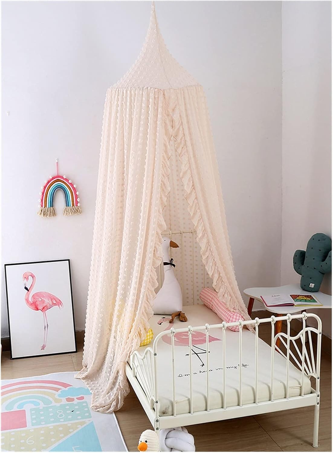 Canopy for Girls Bed Beige Baby Bed Cover Canopy Curtain Princess Girl Dream Tent Lace Chiffon Mosquito Net Crib Netting Kids Play House for Children (Color : 12 Size : 1) (12 1)
