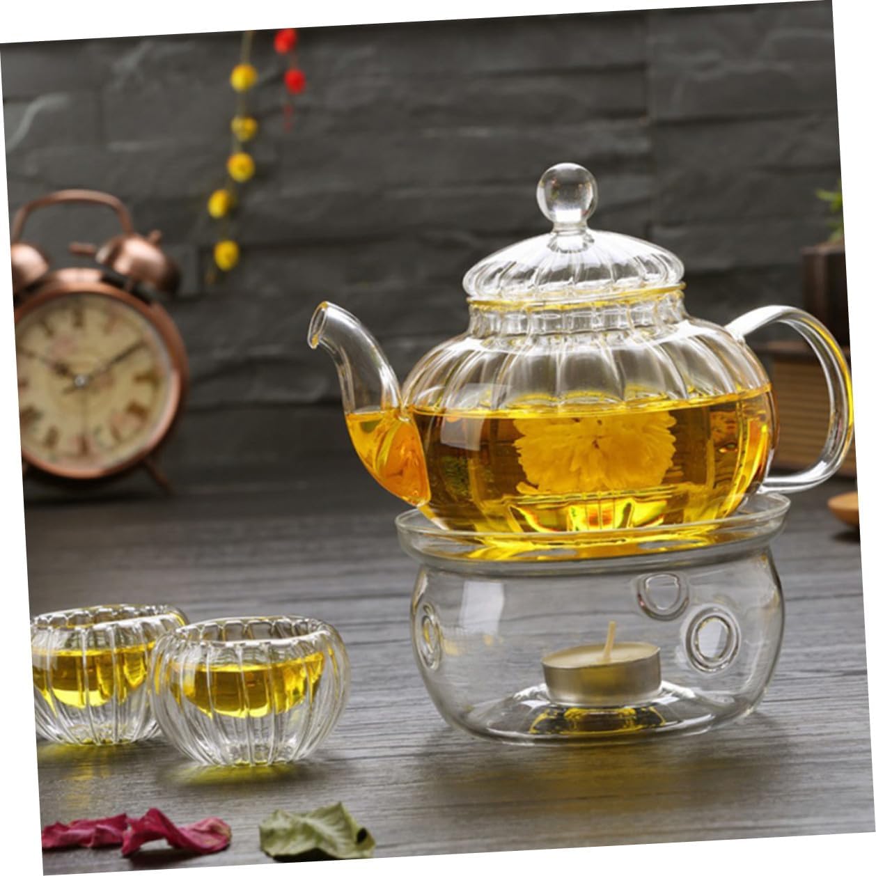 2pcs Borosilicate Glass Tea Heater with Round Heart-Shaped Bases Safe Ventilated Teapot Warmer Accessories for Home Office Cafe Use Design