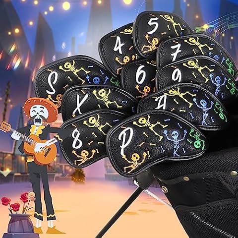 Golf Iron Club Head Covers 10pcs Black Skull Cover