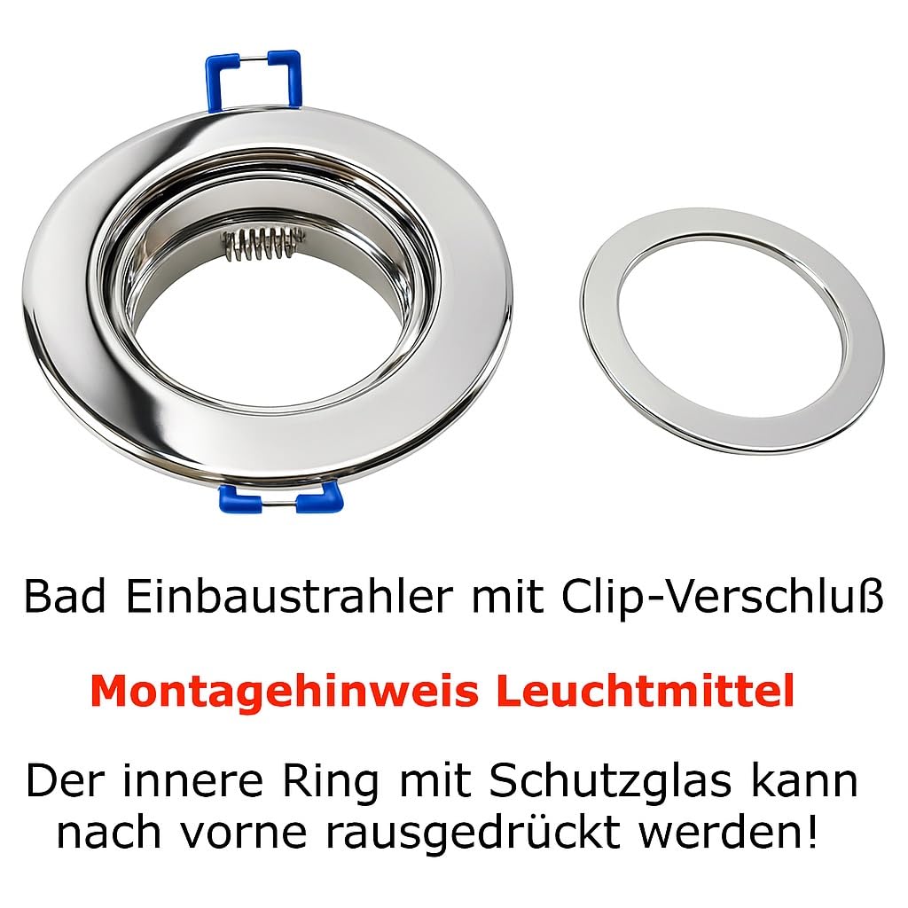 LED Einbauspots 5er Set – IP44 Feuchtraum geeignet, Chrom, 12V, 3W, 250 lm, Warmweiß – inkl. Trafo, AMP Kabel (120 cm) & 6-fach Verteiler – für Bad, Küche, Dusche & Außenbereich