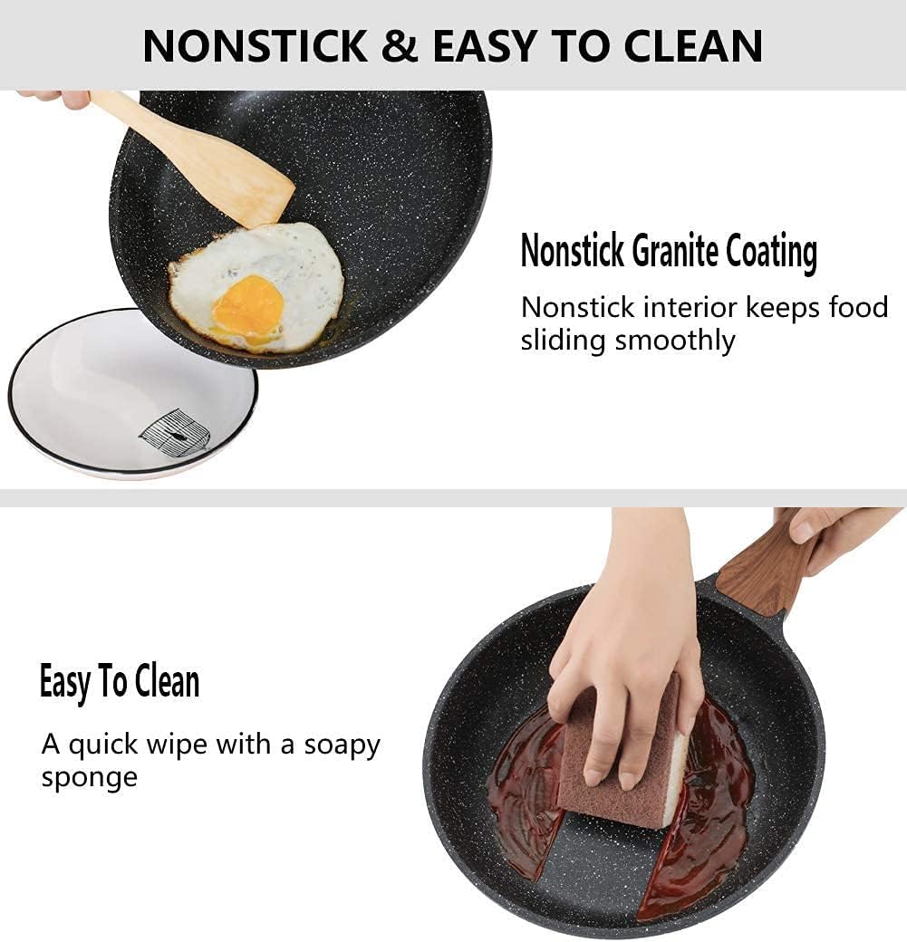 ESLITE LIFE Frying Pan Set with Lid Nonstick Induction Skillet Set Egg Omelette Maker Pan with Granite Coating and Wooden Spatula, 7-Piece: Home & Kitchen