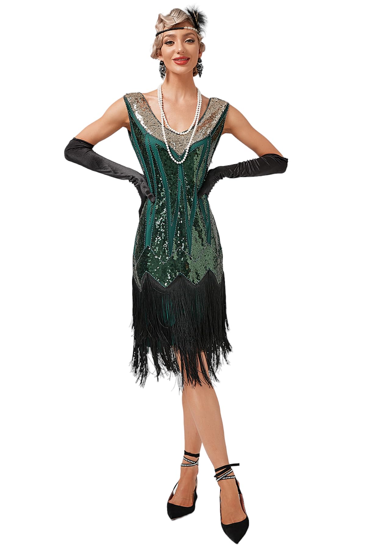 Viloree Vestiti Anni 20 Donna con Paillettes e Frange in Rilievo 1920s Abito Vestito Gatsby Donna Anni 20 Vestito Charleston