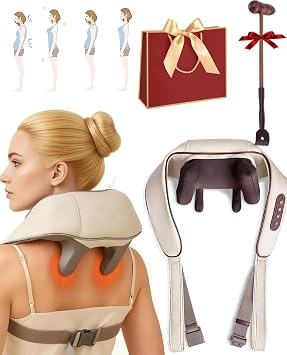 Neck and Shoulder Massager with Heat, 6d Kneading Shiatsu Neck and Back Massager for Pain Relief Deep Tissue with Heat, Massager for Shoulder Pain, Portable RechargeableCoffee
