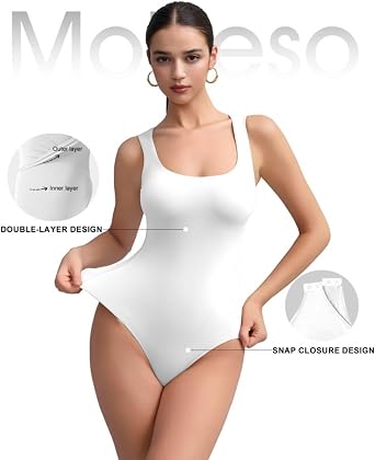 Women's Tank Top Bodysuit - Sexy Sleeveless Square Neck Thong Body Suit Basic Layering Top Daily Outfits Sleek