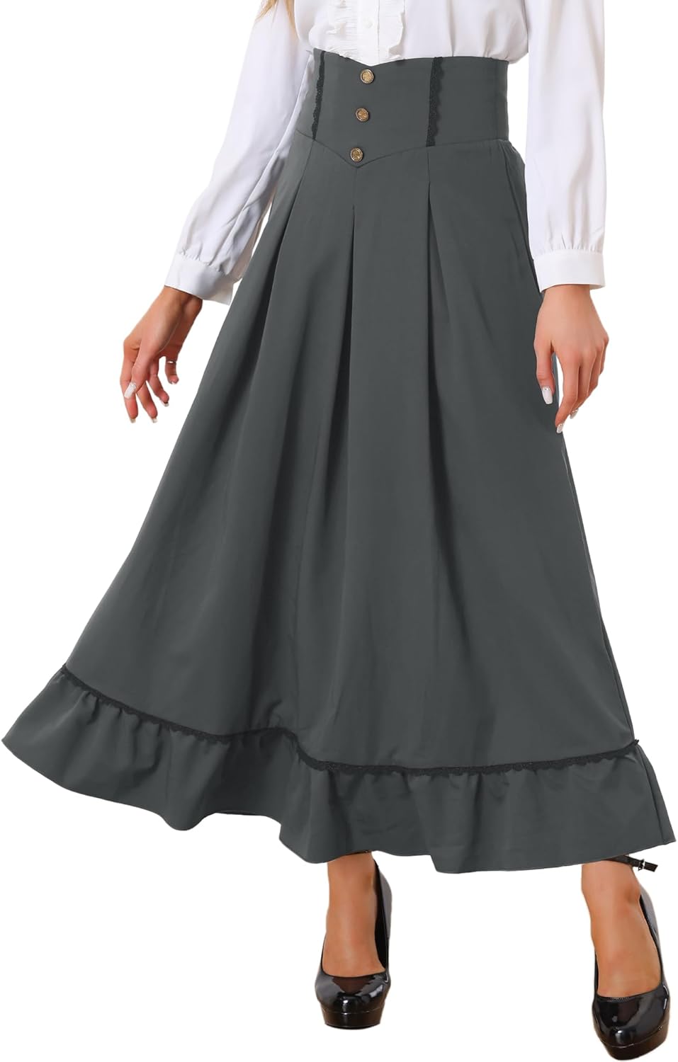 Allegra K Maxi Skirt for Women's High Waist 1950s A-Line Long Vintage Skirts
