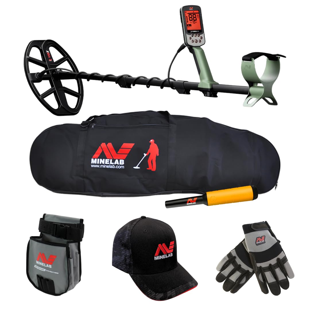 MINELAB X-Terra PRO Waterproof Treasure Metal Detector for Adults with PRO-FIND 15 Pinpointer, Carry Bag, Finds Pouch, Gloves and Camo Hat