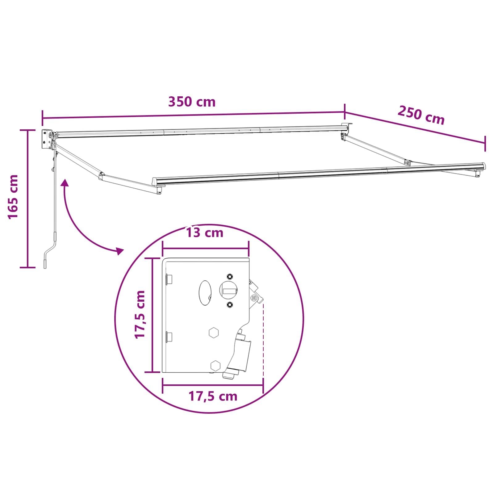 Gelenkarmmarkise 3,5 x 2,5 m mit Handkurbel 165 cm, Einziehbare Terrassenmarkise aus Polyester und Metall, Schattenspender für Balkon, Garten und Terrasse, Sand