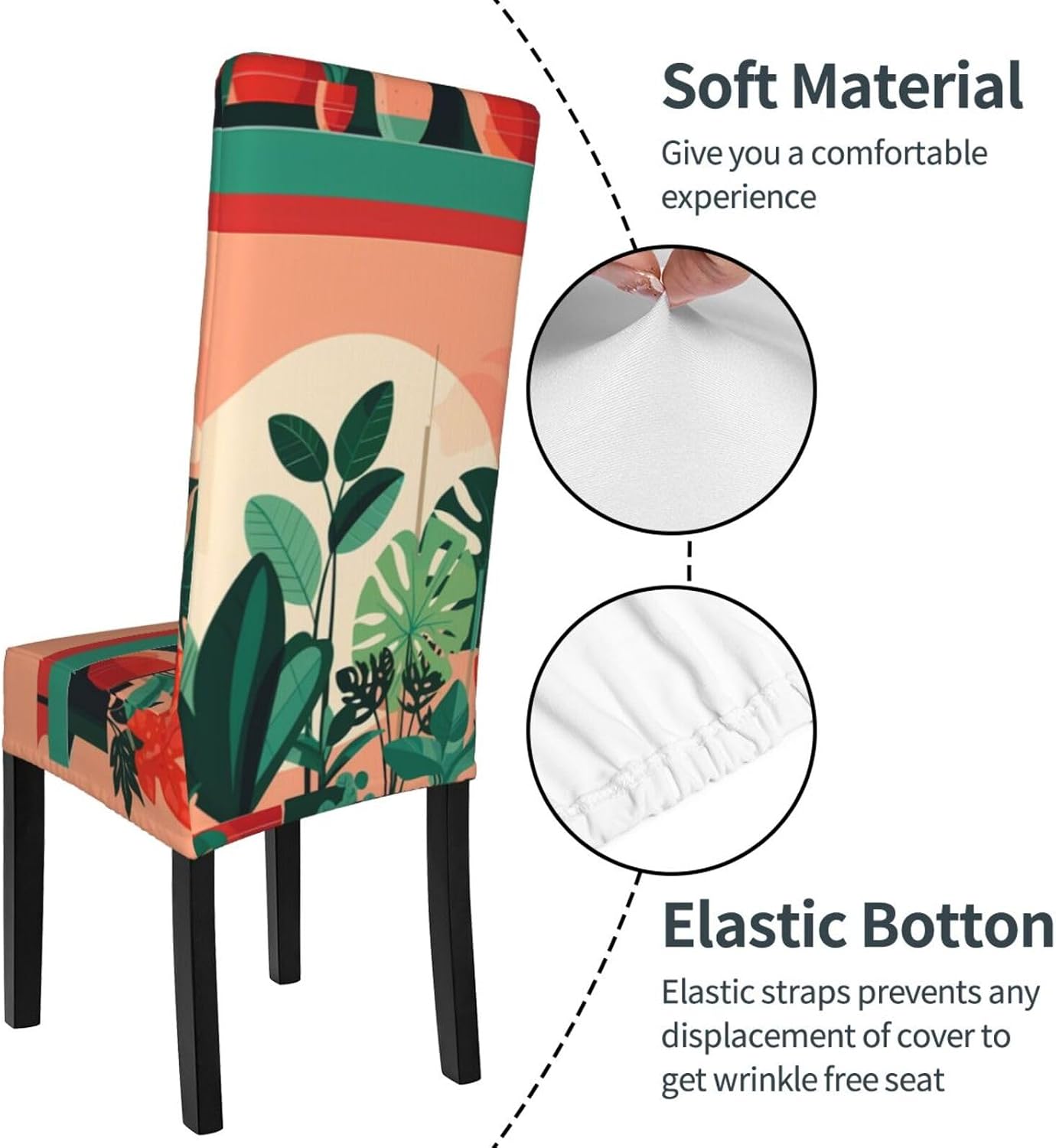 Indoor Potted Green Plants Prints Protection Cover for Dining Chair - Stretchable Chair Throw Covers for Dining Room, Hotel Event Party