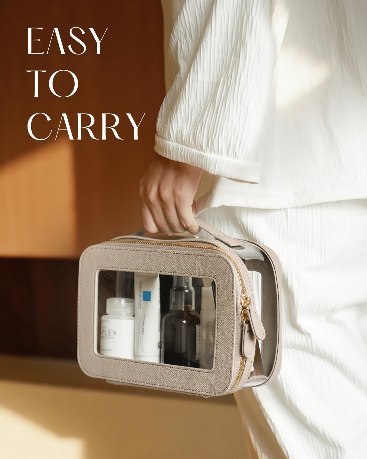 Clear Cosmetic Bag Set for Women Makeup Bag with Handle, 3 Pcs Travel Toiletry Bag Transparent Cosmetic Case Portable Make Up Organizer Bag for Essentials (Stone, Mini+S+L) - Image 5