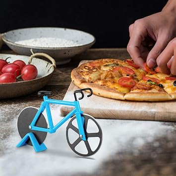 Ninonly Bicycle Pizza Cutter,Non-stick Bike Pizza Slicer, Dual Stainless Steel Cutting Wheels best for Pizza Lovers,Holiday Vacation Funny White Elephant Gifts Exchange Kitchen Gadget Cool Men's Gift