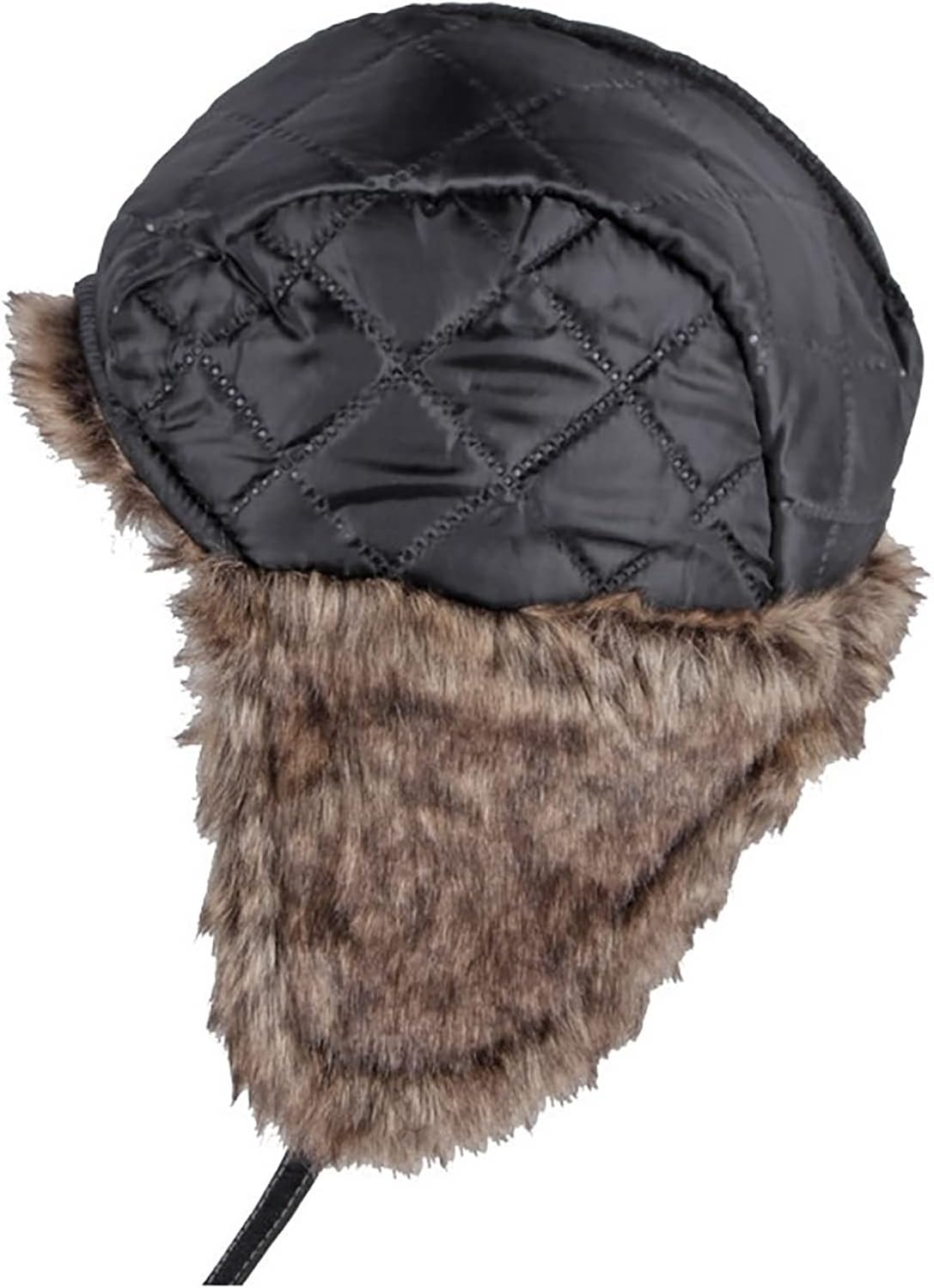 Bomber Hat Mens Trapper Trooper Cap Artificial Leather Aviator Bomber Hat with Chin Strap Winter