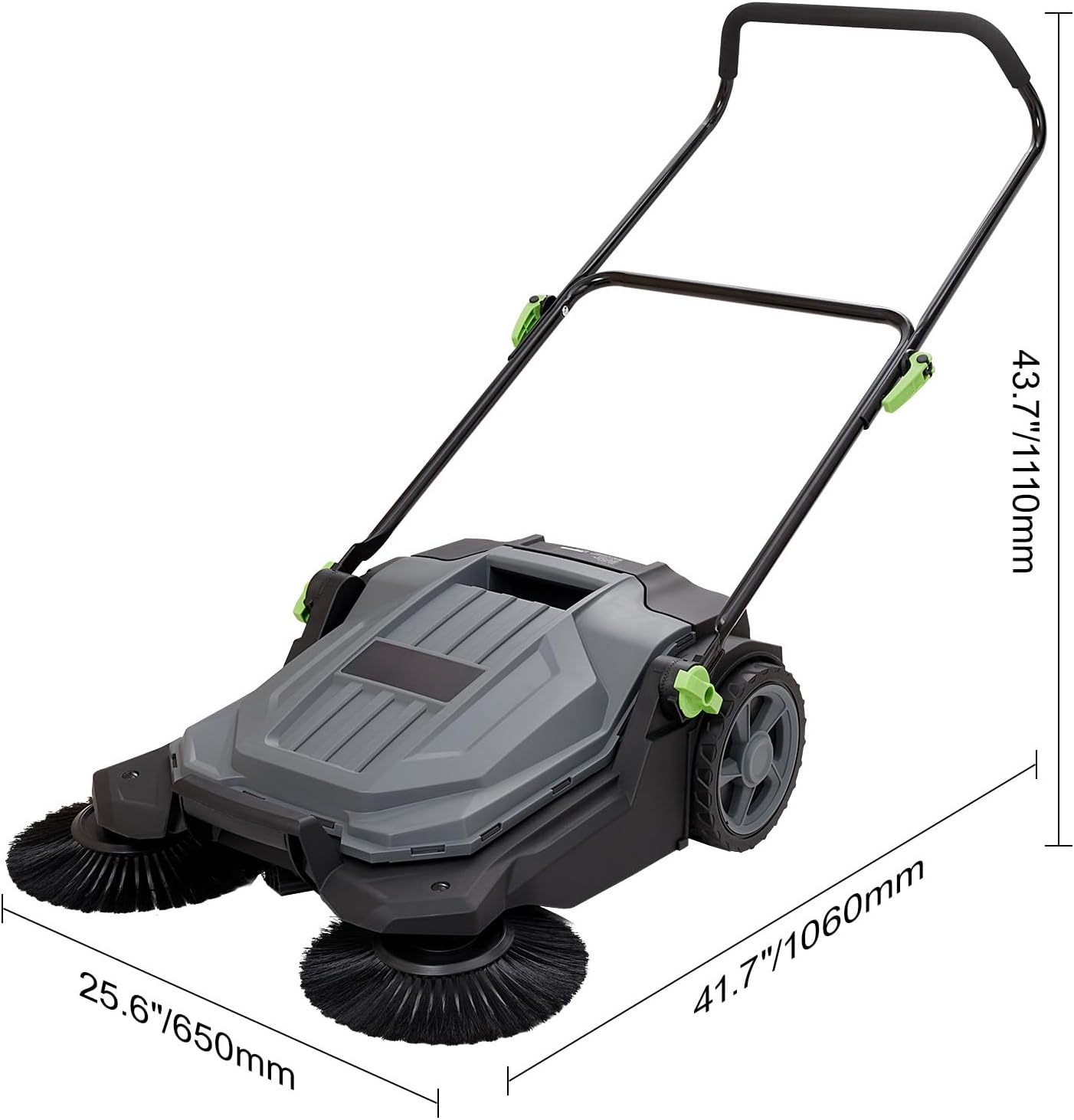 Walk-Behind Hand Push Floor Sweeper, 25.6" Sweeping Width Floor Sweeper Manual Non-Electric, 5-Gallon Waste Container, Angle & Height Adjustable Folding Handle for Walkway, Yard, Garage, Patio