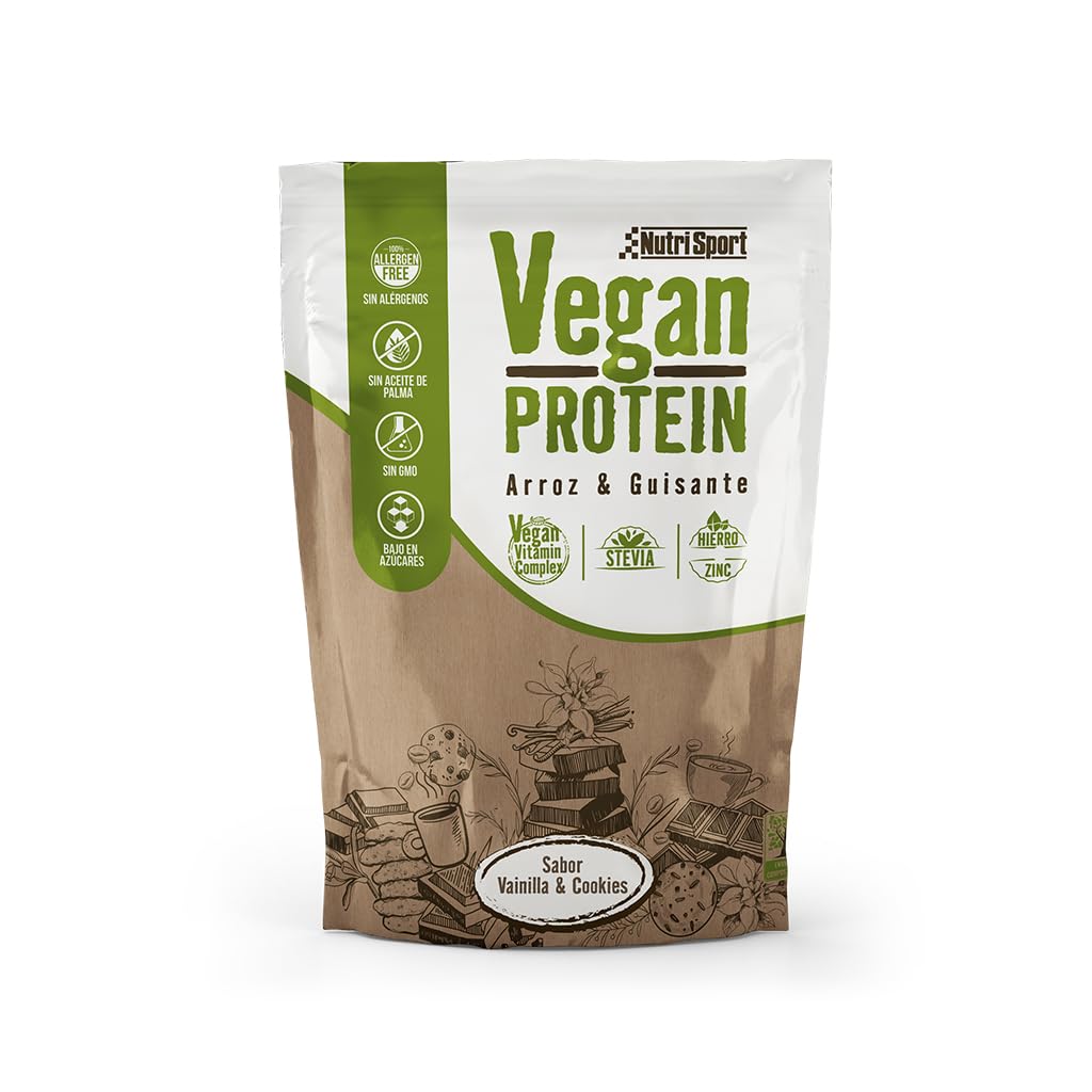 NUTRISPORT - Vegan Protein Vainilla & Cookies 468g | Proteína Vegetal de Guisante y Arroz | Con Hierro, Vitamina D y B12 | Apta Veganos | Suplemento Deportivo en Polvo