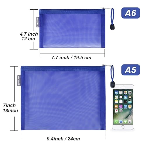 Miniatura 4 de HRX Package - Bolsas de cosméticos de malla de nailon con cremallera, 6 unidades, azul real, organizador de maquillaje para viaje, bolso de pañales