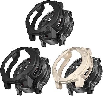 Cases for Garmin Instinct 3 Solar 45 mm/50 mm, 3 Pack Flexible TPU Screen Protector Scratch-Resistant Cover Protective Case Black/Black/Beige, Garmin Instinct 3 Solar 45mm