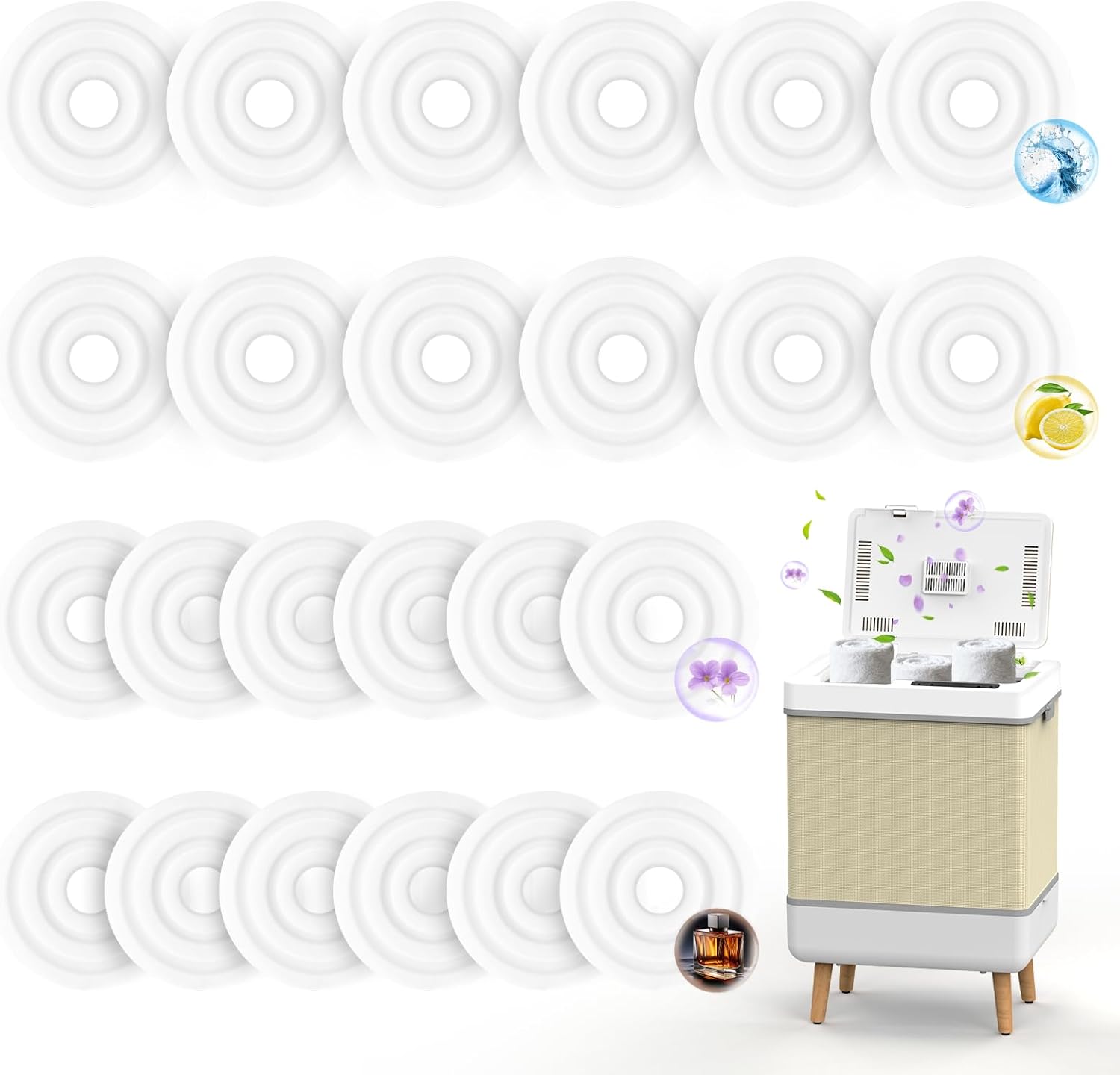 FLSEPAMB Towel Warmer for Bathroom, 4 Flavors 24 Pcs Replacement Fragrance Disc for Towel Warmer Buckets & Dryers, Long-Lasting Fragrance Tablets