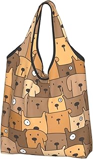 [DINGKAI] エコバッグ トートバッグ 大容量 犬柄 犬 かわいい 茶色の背景 買い物バッグ レディース 手提げ 肩掛け 折りたたみ 撥水 耐久性 トート 軽量 コンビニバッグ かばん 収納袋一体 布 鞄 メンズ ショルダーバッグ おしゃれ 再利用