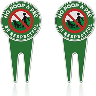 Chihutown 2 Pieces 11.9 x 5.9 Inch No Dog Peeing Sign, Aluminum No Poop and Pee Dog Yard Sign, Double Sided Please Be Respectful Sign for Yard Garden