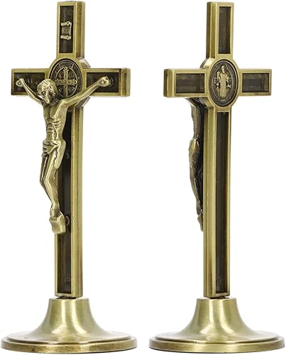 Miniatura 4 de Crucifijo cruzado para pared y mesa de aleación de crucifijo católico vertical, cruces de cruz cristiana de pie, altar de mesa, con base extraíble