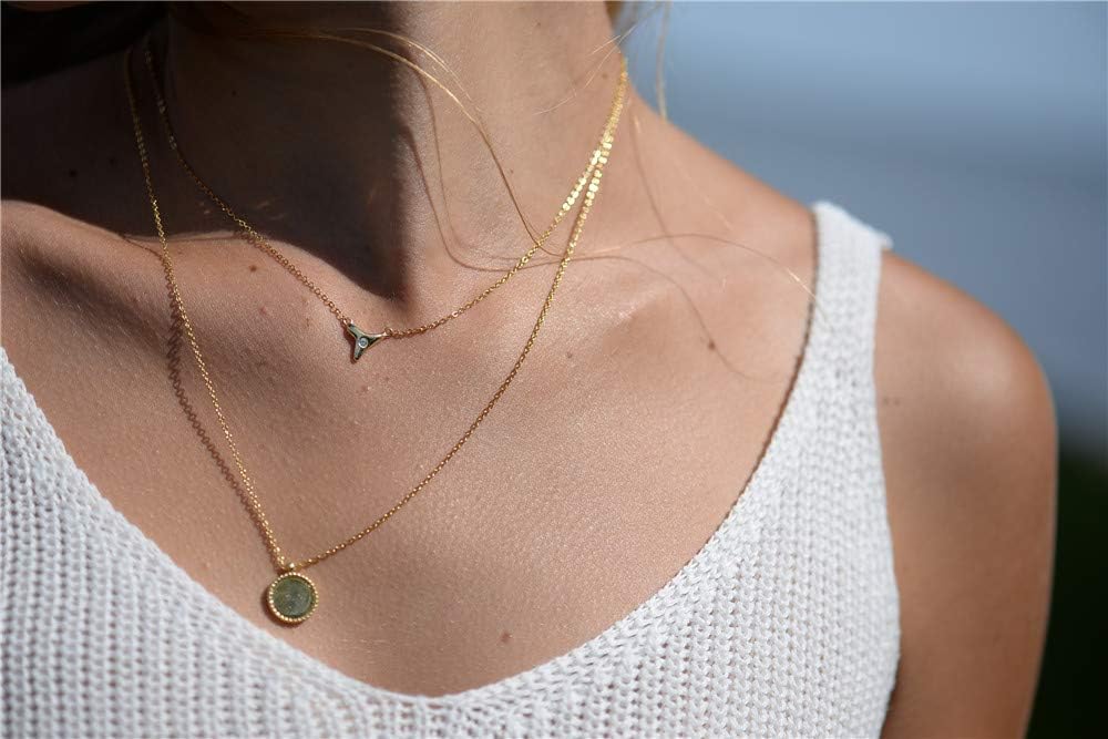 LEMON GRASS Tiny Bead Choker Necklace 18K Gold Plated | Sterling Silver Dainty Gold Ball Necklace 16 Inch with 2'' Extender | Minimal Everyday Wear Jewelry Gift (Shark Tooth)