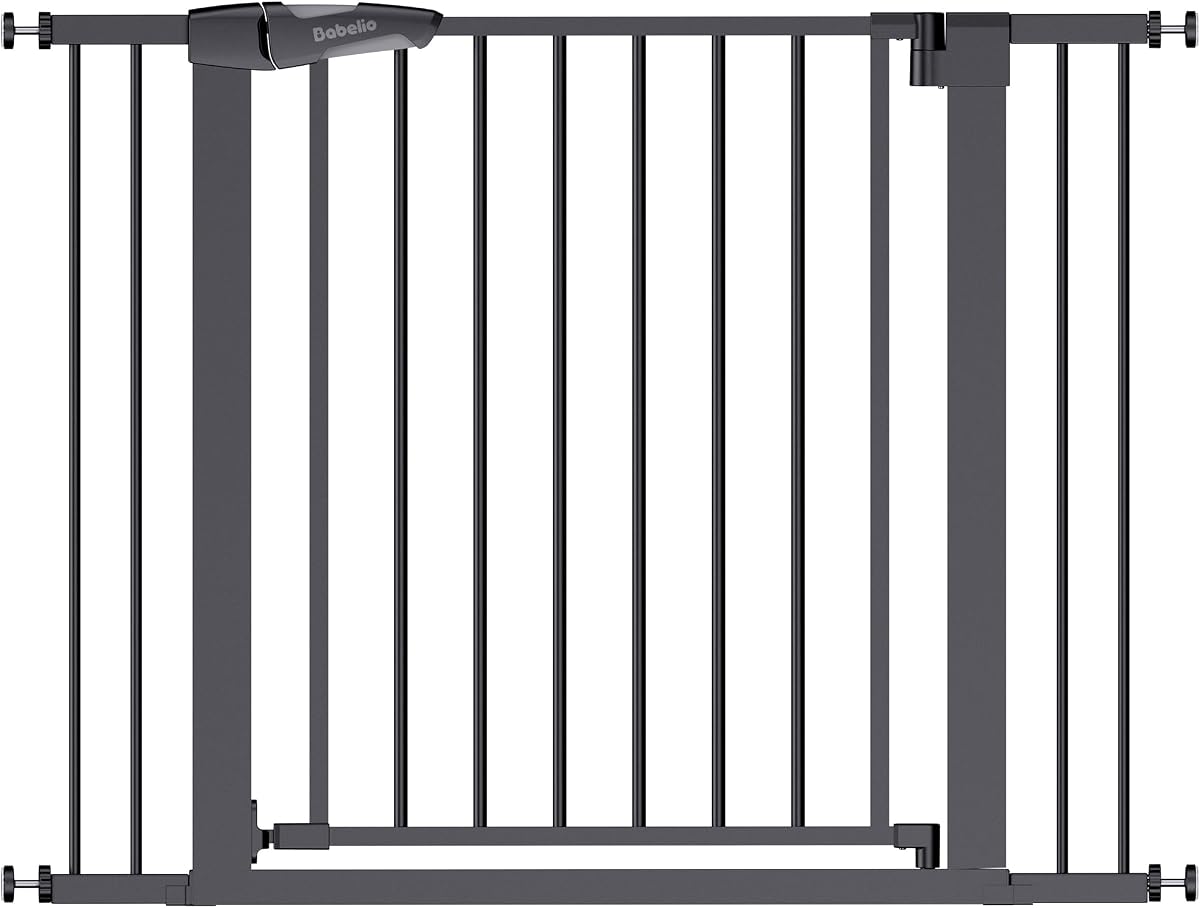 Babelio 29-43" Baby Gate for Stairs, PressGuard P7 Pet Gate, Black | Pressure Mounted, Dual Lock Design, Auto Close, Easy Install, Walk Thru Child Gate for Doorways, No Drilling, 30" Tall