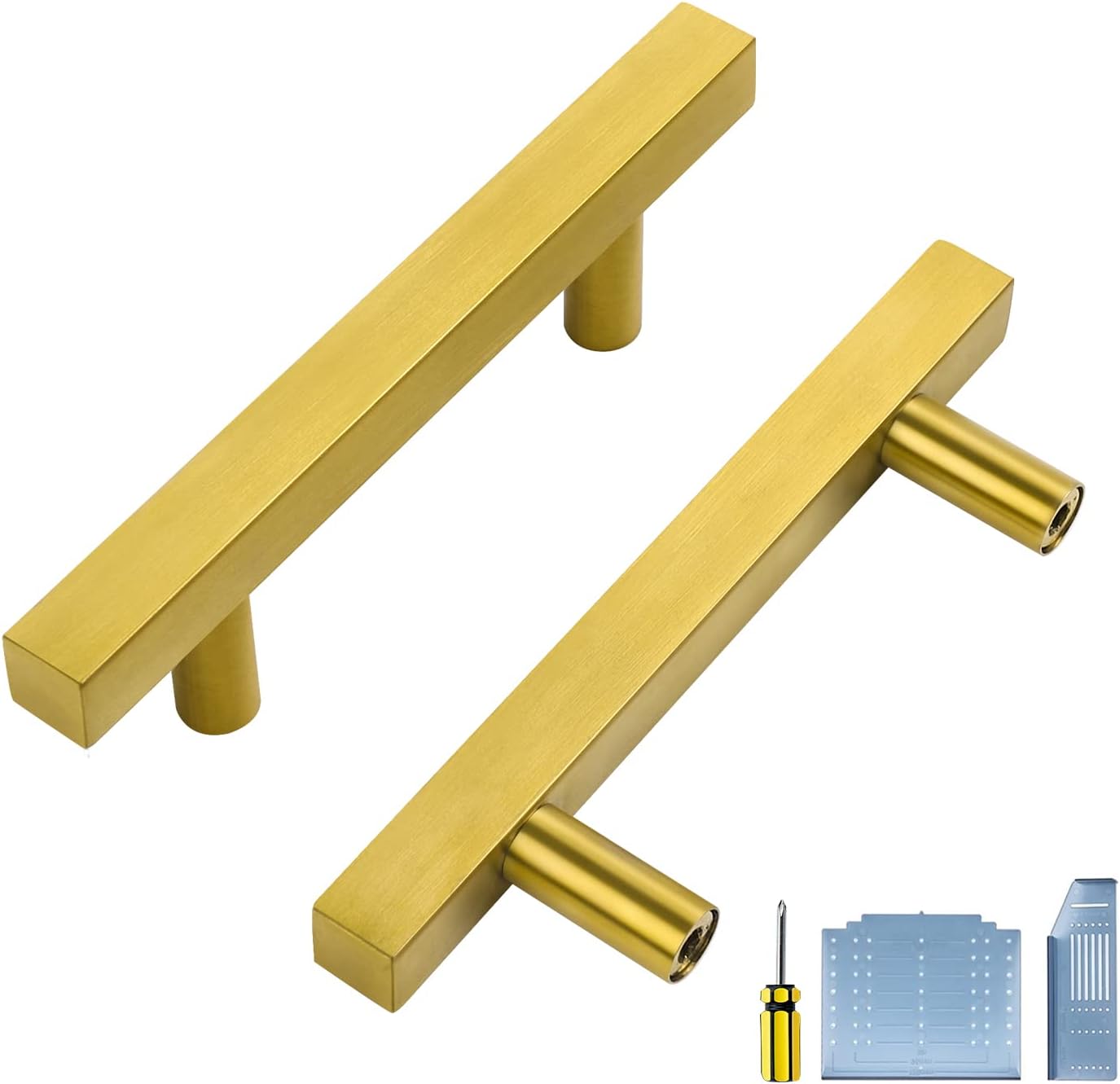 Ravinte Gold Cabinet Handles 10 Pack 3 inch Brushed Brass Square Cabinet Pulls Gold Hardware for Kitchen Cabinets Modern Cabinet Pulls 5 inch Overall Length Gold Drawer Pulls