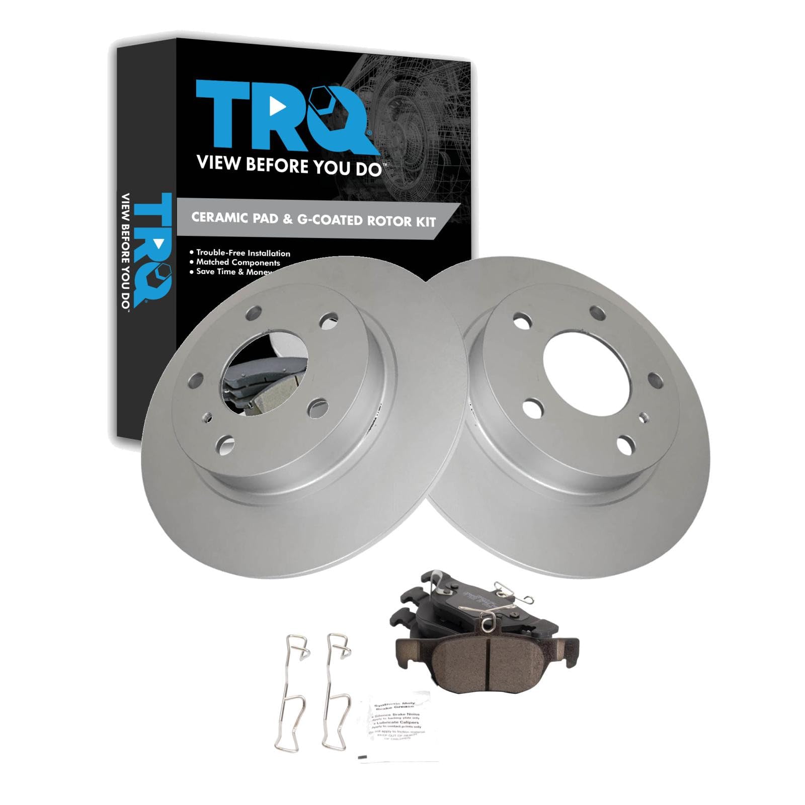TRQ Rear Brake Pad and Rotor Set Ceramic Coated Rotors Compatible with 2019-2021 Mazda 3 2020-2021 CX-3 CX-30