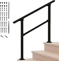 MettyMetal 3-Step Outdoor Stair Handrail - Black Powder-Coated Railing Kit for Porch Steps, Seniors & Easy DIY Install (39" Length)