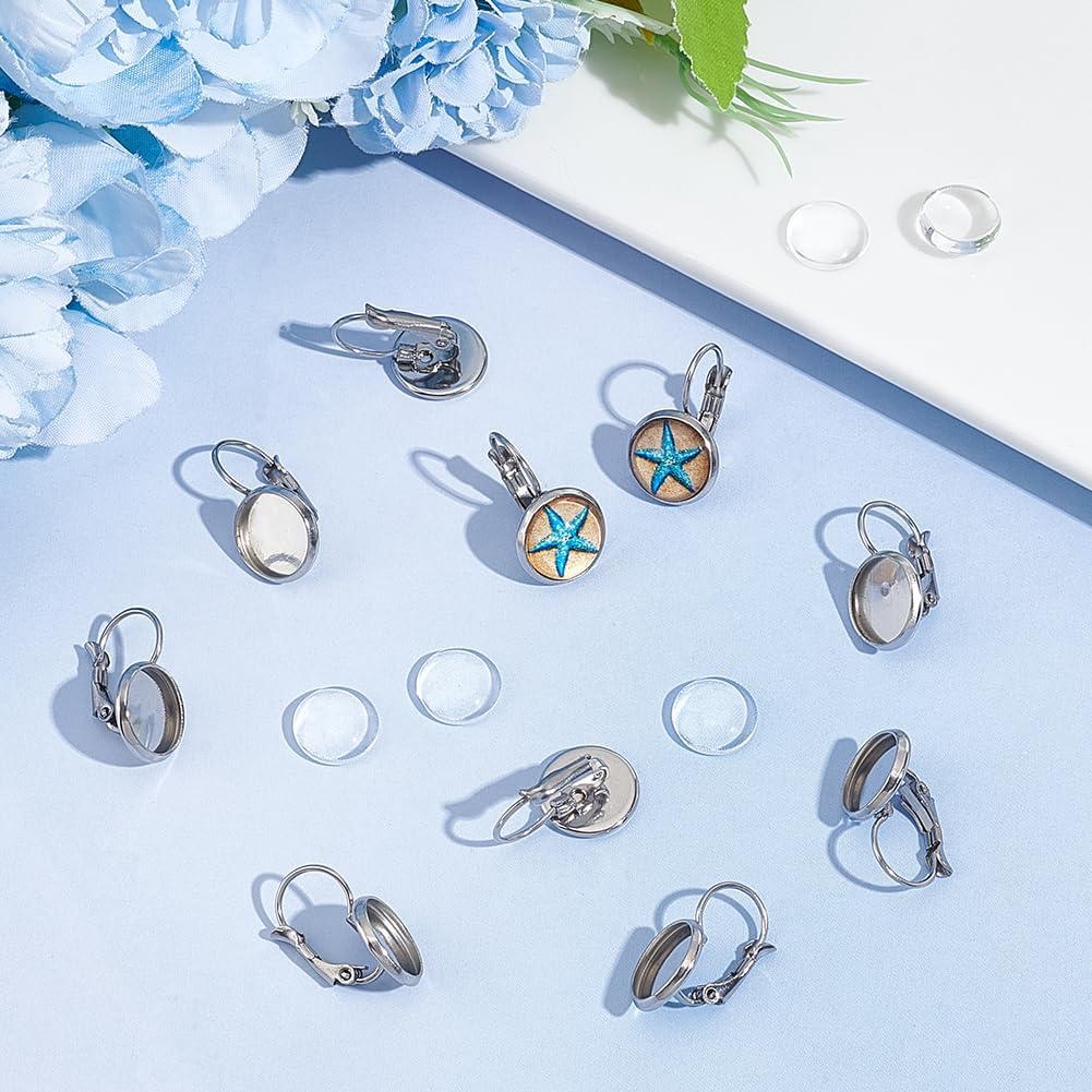 UNICRAFTALE 30 Sets Stainless Steel Leverback Earring About 10mm Tray Stainless Steel Round Earring with Glass Cabochons Earring Base Cabcohon Settings for DIY Jewelry Making - Image 4