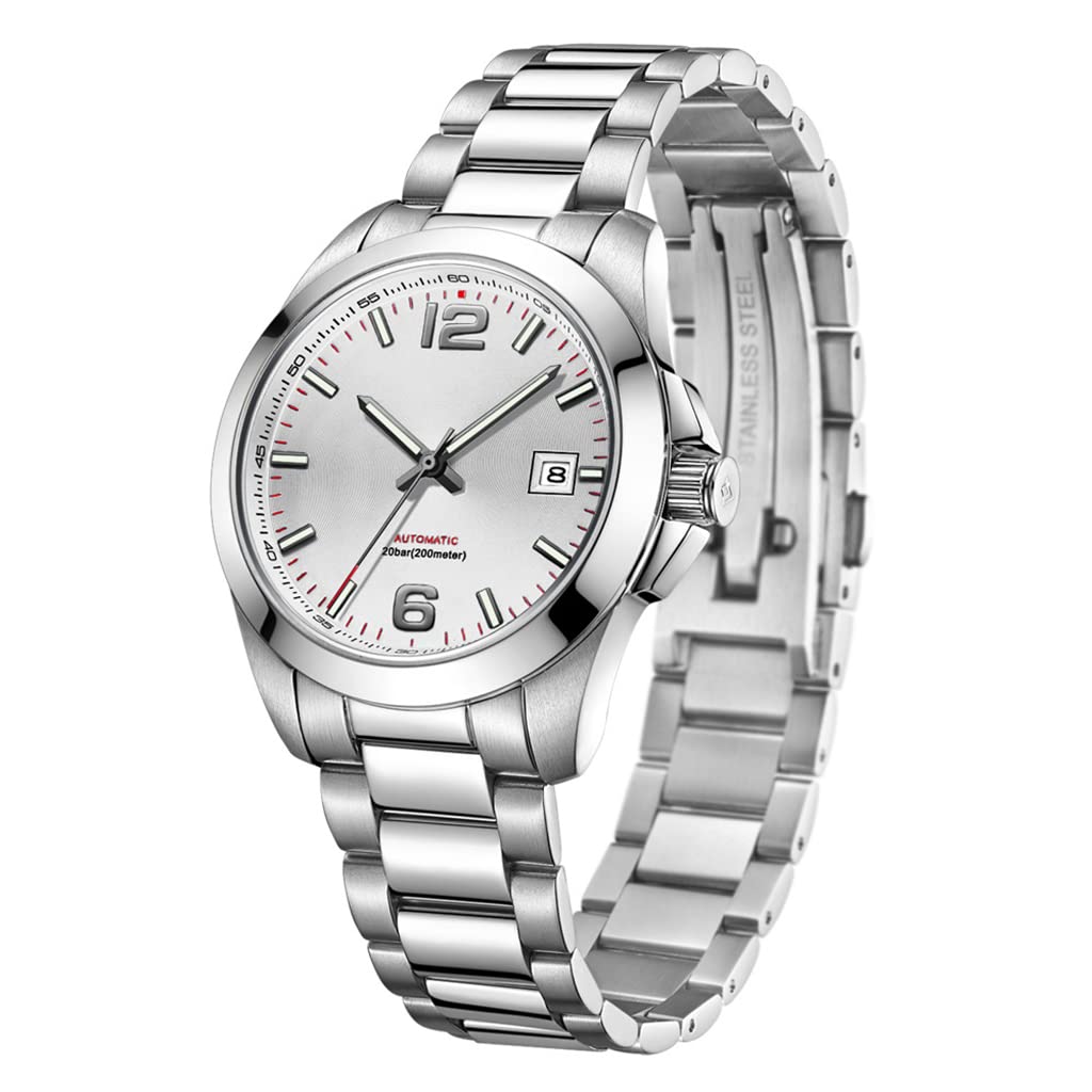 Moda biznesowa męskie mechaniczne zegarki data wodoodporny chronograf zegarki na rękę z lśniącą i stalową opaską