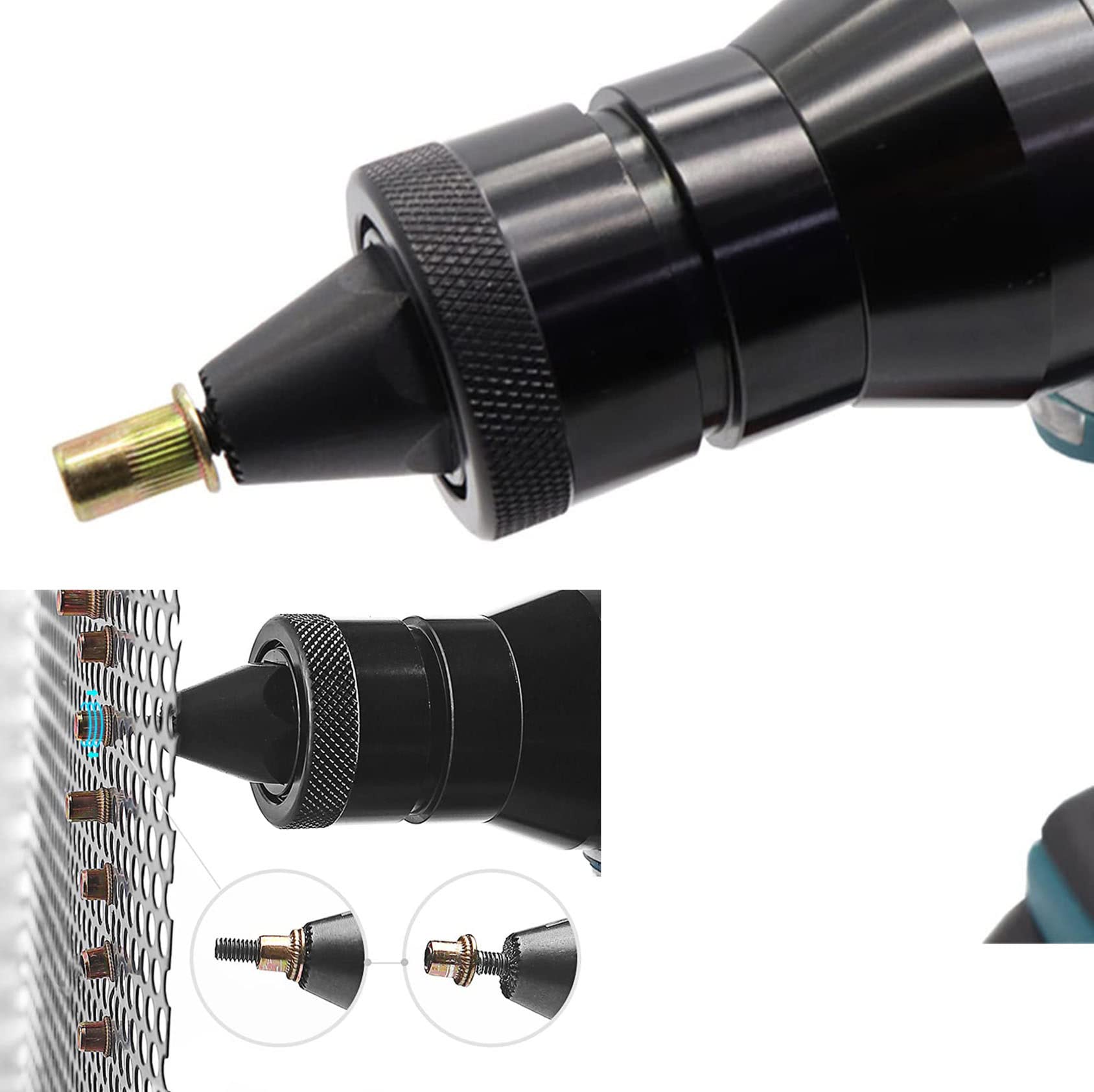 Adaptador De Pistola De Remache Eléctrico Herramienta De Inserción De Remachador Con 2 * Batería, 4000mah Portátil Inalámbrico Recargable Eléctrico Remachador Ciego